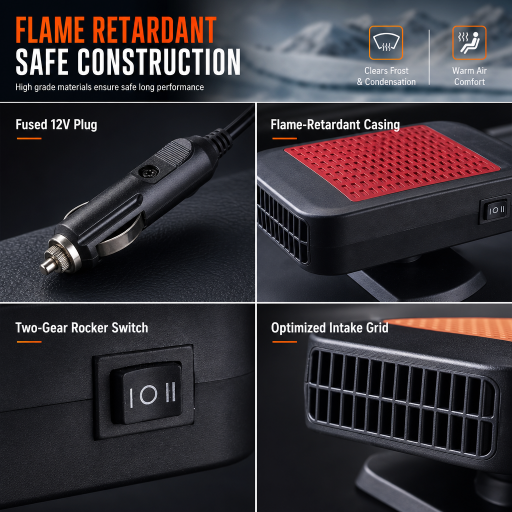 Portable 12V Car and Windshield Defroster Defogger Fan for Vehicles