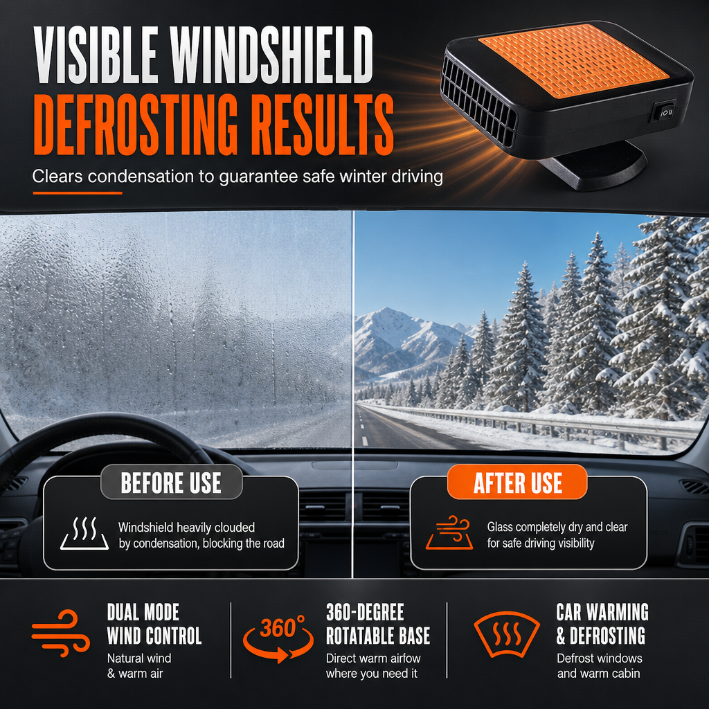Portable 12V Car and Windshield Defroster Defogger Fan for Vehicles