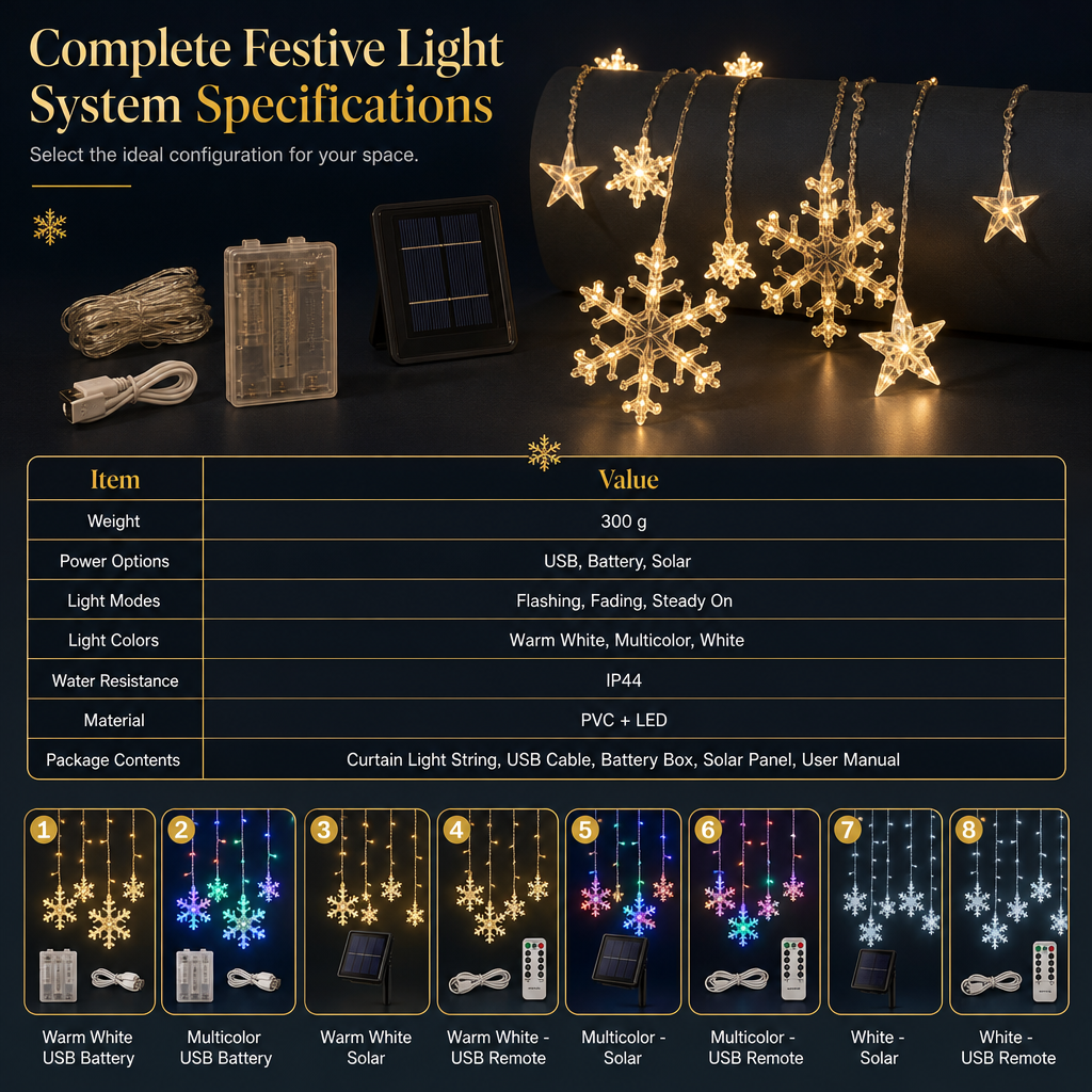 ❄️ ✨ LED Snowflake Curtain Lights – Waterproof & festive décor ✨