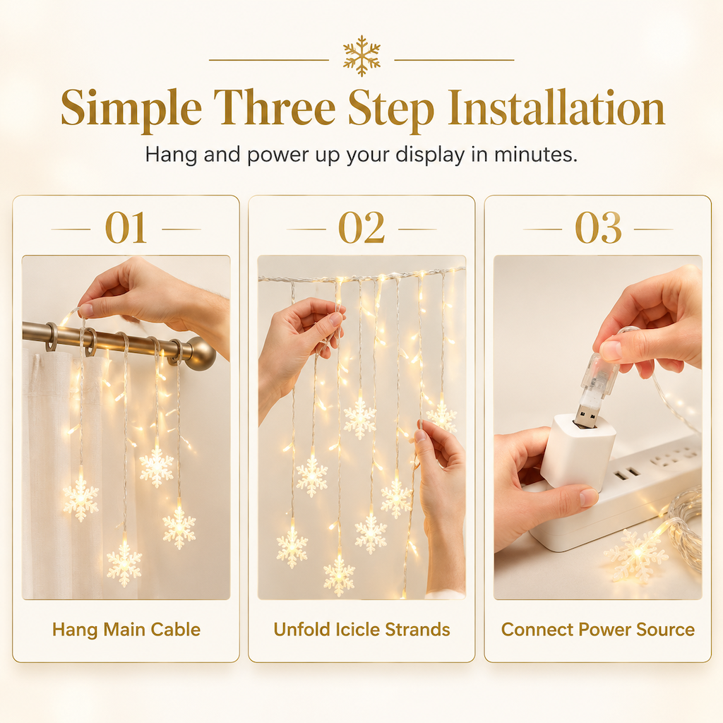 ❄️ ✨ LED Snowflake Curtain Lights – Waterproof & festive décor ✨