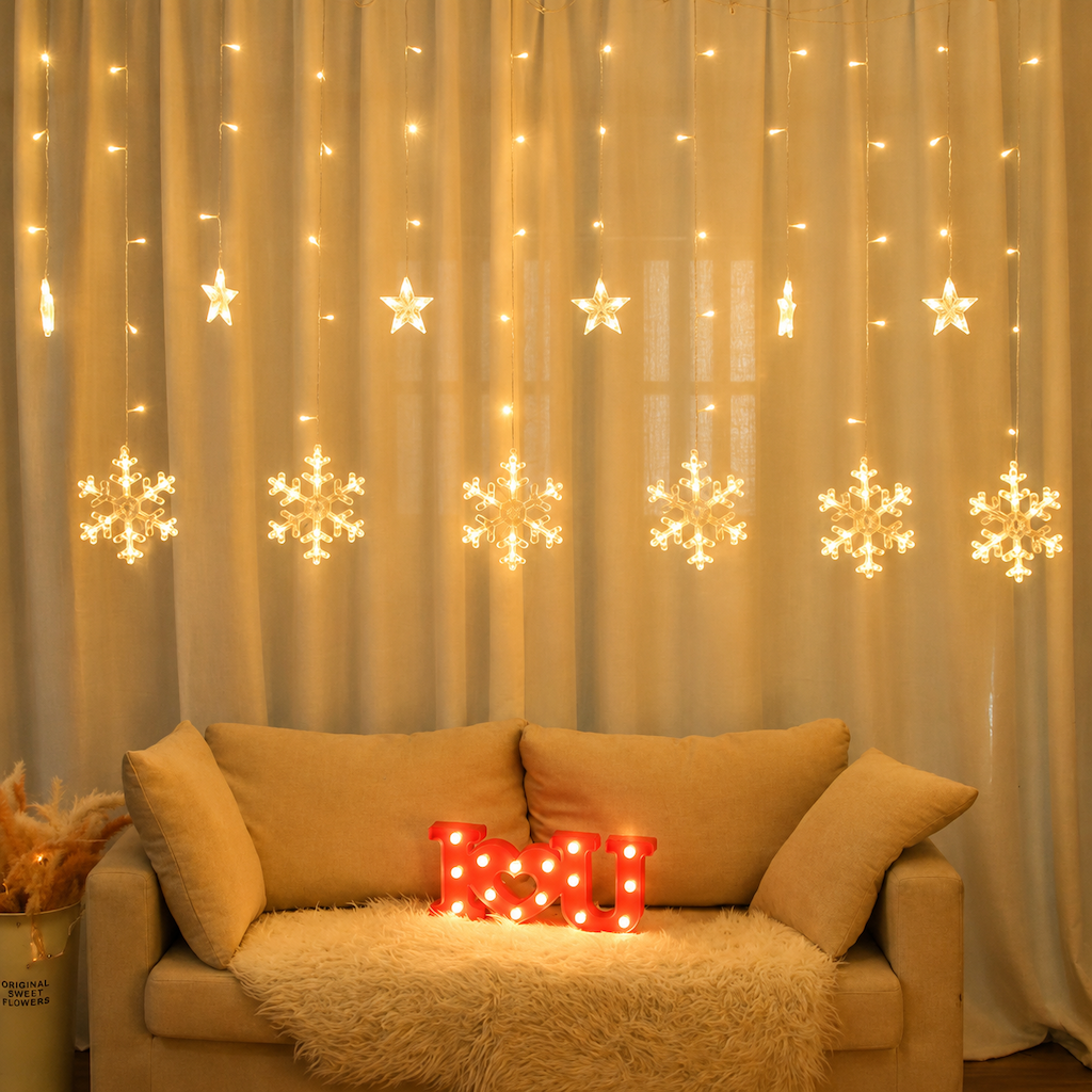 ❄️ ✨ LED Snowflake Curtain Lights – Waterproof & festive décor ✨