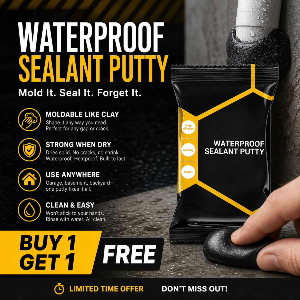 Waterproof Sealant Putty – Easy-to-Mold Filler for Pipe Openings & Wall Gaps